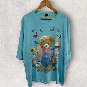 Vintage Chic Bear Collectables Large Print Single Stitch Graphic T Shirt Teal XL
